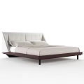 Modern Double Bed With Upholstered Headboard Wooden Frame And Light Colored Mattress