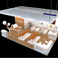 Modern Hydraulics Exhibition Booth With Orange White Design Curved Canopy And Display Screen