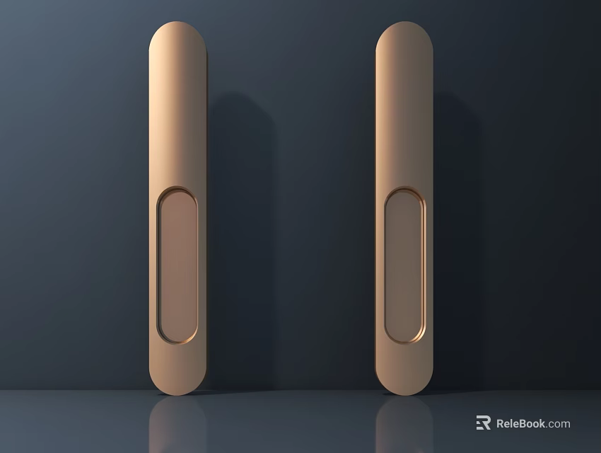 Stylish Golden Door Handles With Long Rectangular Design Shiny Polished Surface On Dark Background 3d model 
