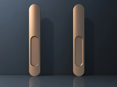 Stylish Golden Door Handles With Long Rectangular Design Shiny Polished Surface On Dark Background 3d model