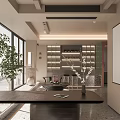 Modern Study Room Interior With Minimalist Furniture Greenery And Lighting