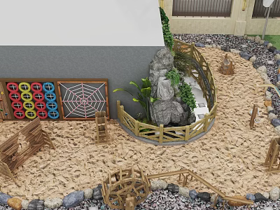 Modern kindergarten sand pool children's wild fun water area rockery climbing wall 3d model