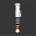 Lightsaber Weapon Silver Orange With Black Stripes Green Indicator Light And Silver Base On Black Reflective Surface
