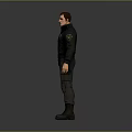 3D Male Character Model Wearing Black Jacket Gray Pants And Boots Standing