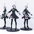Anime Collectible Figures In Different Poses With Black Outfit White Hair And Long Swords