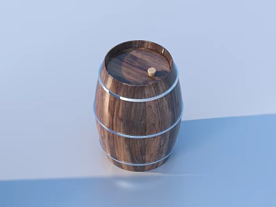 Wooden Barrel Storage Container With Metal Hoops And Wooden Lid For Home Use 3d model