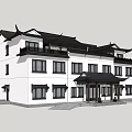 Traditional Ancient Chinese Architecture With White Walls Black Tiled Roofs Overhanging Eaves Courtyard Green Plants