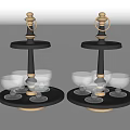 Elegant Black Wine Cabinet With Gold Accents Tiered Trays And Transparent Glass Cups