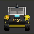 Yellow Small Cart With Black EMO Logo Headlights Seats And Roof Equipment