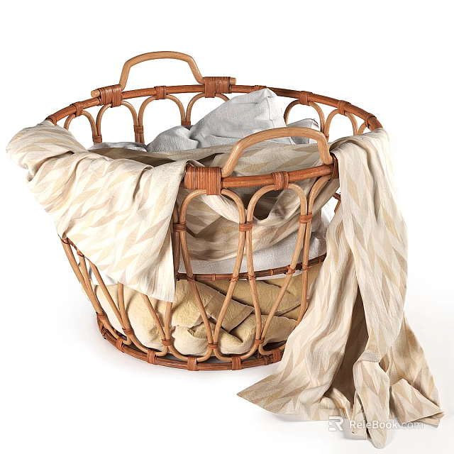 Wicker Basket Decorative Storage Set With Light Colored Fabrics For Home Decor 3d model 
