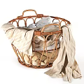 Wicker Basket Decorative Storage Set With Light Colored Fabrics For Home Decor