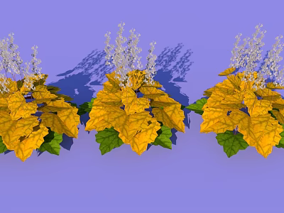 Vibrant Decorative Plants With Yellow Leaves And White Flowers On Purple Background 3d model