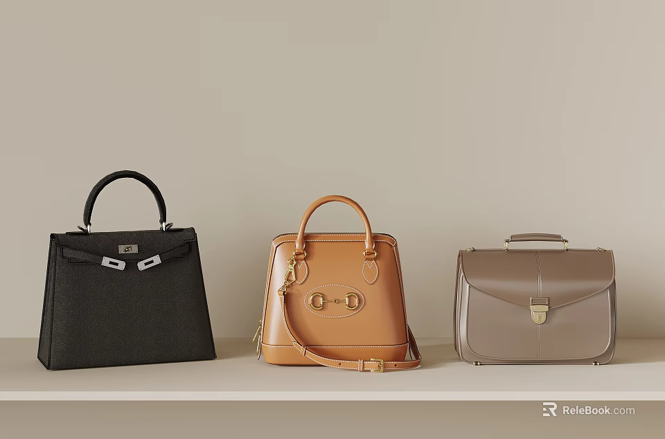 Elegant Handbags Display With Black Brown Gray Hues And Classic Buckle Accents 3d model 