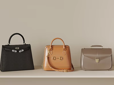 Elegant Handbags Display With Black Brown Gray Hues And Classic Buckle Accents 3d model