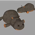 Stuffed gray hippo plush toys lying position with orange ears feet soft material
