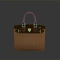 Brown Leather Handbag With Golden Hardware And Top Handle Design
