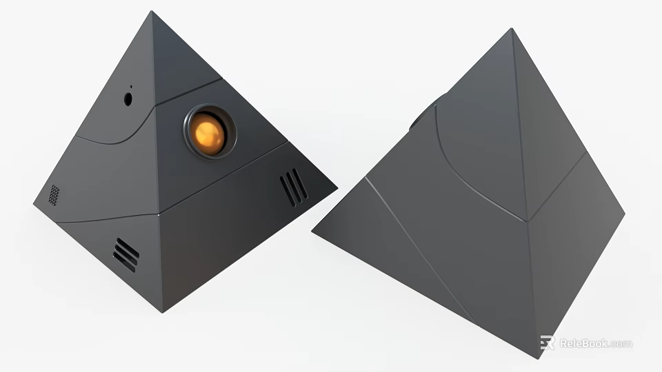 Modern Black Pyramid Art Installation With Circular Light Element Design 3d model 