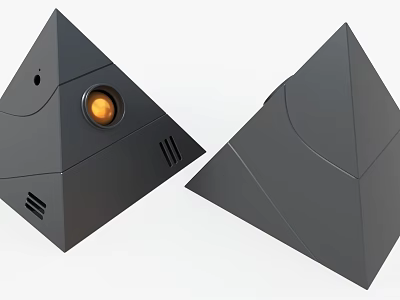 Modern Black Pyramid Art Installation With Circular Light Element Design 3d model