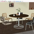 Modern Round Wooden Dining Table Set With Chairs Artwork Floor Lamp And Warm Light