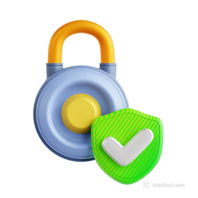 Blue Lock Design With Orange Handle Yellow Button Green Shield And White Checkmark 3d model
