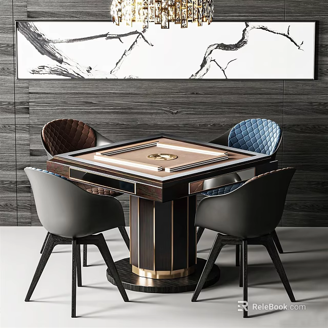 Modern Stylish Entertainment Table With Square Wooden Top And Upholstered Chairs 3d model 