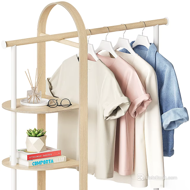 Clothing Rack With Hanging Clothes And Shelf Decorations 3d model