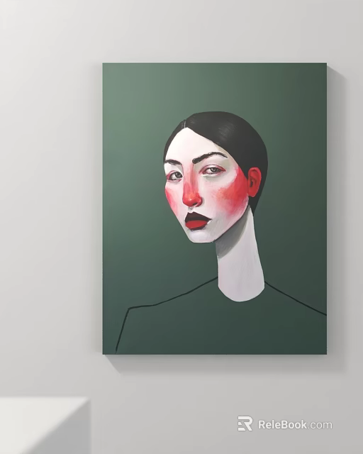 Abstract Portrait Painting of a Woman with Red Cheeks and Black Hair 3d model 