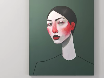 Abstract Portrait Painting of a Woman with Red Cheeks and Black Hair 3d model