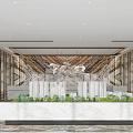 Modern Luxury Sales Office Interior With Marble Wall Building Model Display And Green Plants