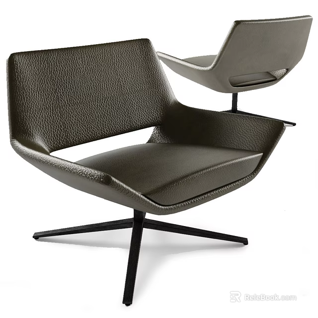 Modern Office Chair With Leather Upholstery Curved Backrest And Metal Star Base 3d model 