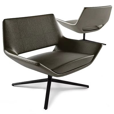 Modern Office Chair With Leather Upholstery Curved Backrest And Metal Star Base 3d model
