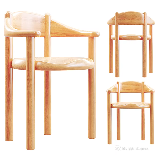 Modern Wooden Single Chair With Curved Seat Armrests And Minimalist Design 3d model 