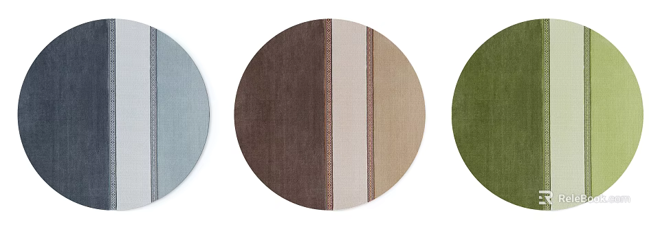 Stylish Round Rugs With Striped Patterns In Brown Green And Blue Tones 3d model 