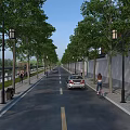 Modern Urban Road Infrastructure With Lined Street Lamps Green Trees And Pedestrian Sidewalks