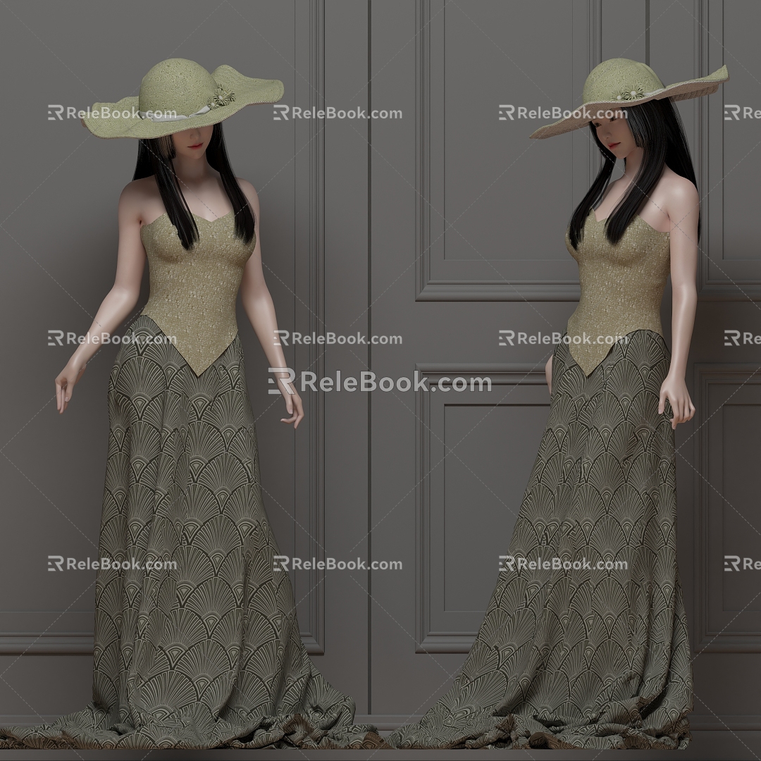 women hat long skirt 3d model