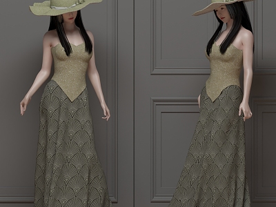 women hat long skirt 3d model