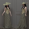 women hat long skirt 3d model