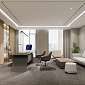 Modern Office Interior With Desk Computer Chairs Sofa Coffee Table Plant And Large Windows 3d model