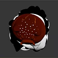 Cartoon Themed Burger Featuring Top Bun Ear Decorations Sesame Seeds White Sauce And Black Layers