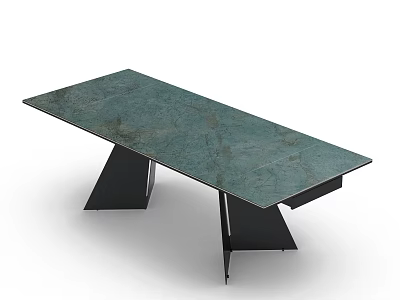 Modern Green Marble Top Dining Table With Black Metal Legs Design 3d model