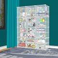 Transparent Multi Layer Storage Cabinet Rack With Toys And Books In Teal Room By Window