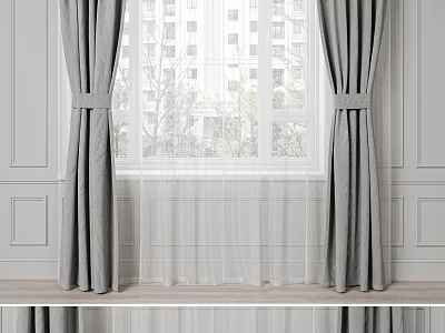 Gray Curtains With Tie Backs And Sheer Panels For Modern Home Window 3d model