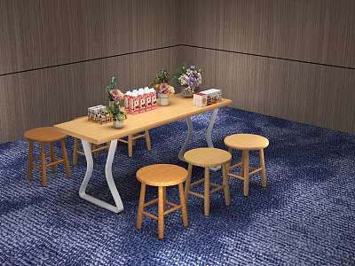 Table and Chair Combination Milk Stool Table Flower Dining Table 3d model