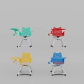 Colorful Single Chair With Attached Small Table In Green Red Orange Blue