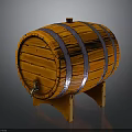 Vintage Wooden Wine Barrel With Orange Staves Purple Hoops And Spigot Stand