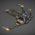 Sci Fi Spaceship Detailed Mechanical Design With Black Yellow Gray Armor And Weapons