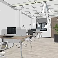 Modern Spacious Public Office Space With Desks Computers Office Chairs And Plants