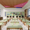 Modern School Classroom With Spacious Layout Desks Chairs Student Artworks And Large Windows