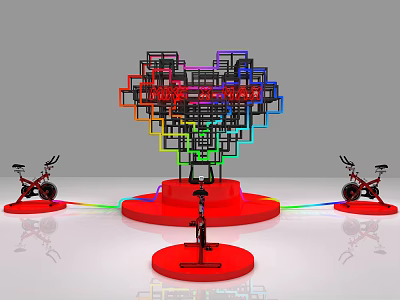 Colorful Heart Shaped Block Structure With LOVE Sign And Red Bicycles Photo Spot 3d model