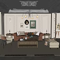 Elegant Living Room Interior With Beige Armchair Brown Sofa Wooden Coffee Table And Chandelier